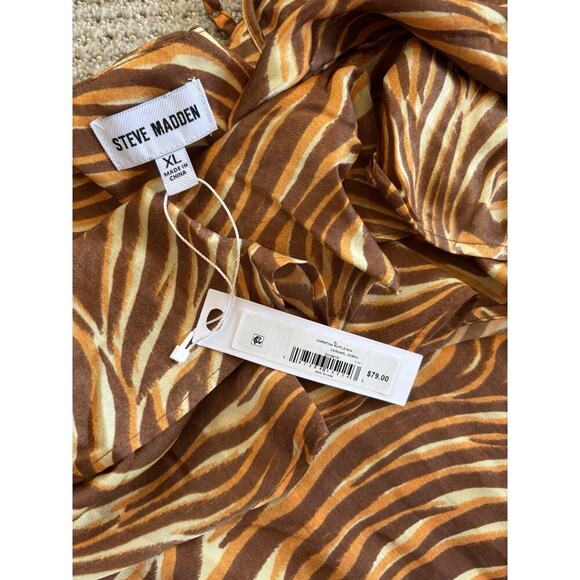 Steve Madden Christina Brown Zebra Satin RUFFLE Handkerchief Slip Dress XL NWT - Picture 4 of 9